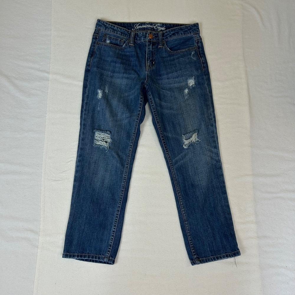 American Eagle Distressed Denim Jeans Women's Size 4 32x33‎ Blue Ripped